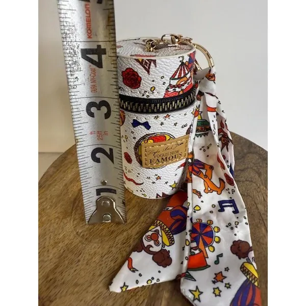 Circus Print Mini Barrel Bag Charm Keychain Case AirPods Coin Pouch NWT - Image 3