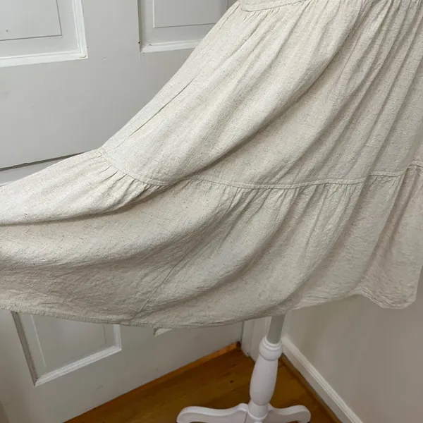 New In Linen Blend Tiered Mini Dress‎ S Boho Flutter Sleeve Coastal Minimalist - Image 4