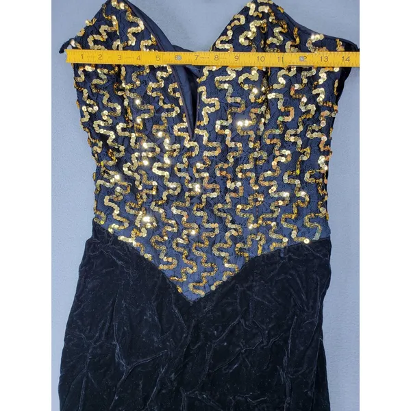 Gunne Sax‎ Dress Women 9 Black Gold Sequin Velvet Vintage 80s Prom Gown Formal - Image 6