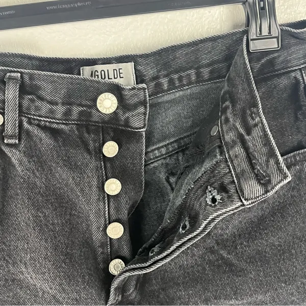AGOLDE Black 100% Cotton Button Fly High Rise Cut-Off Denim Jean Shorts Size 27 - Image 6