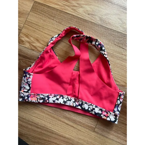 Old Navy Med Active Powersoft Sports Bra Med Floral Pink Go-Dry Support Athletic - Image 2