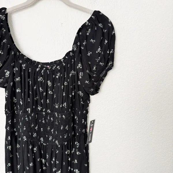[Justify] Black Puff Sleeve Smocked Floral Print Wide Leg Jumpsuit NWT Sz Large - Image 7