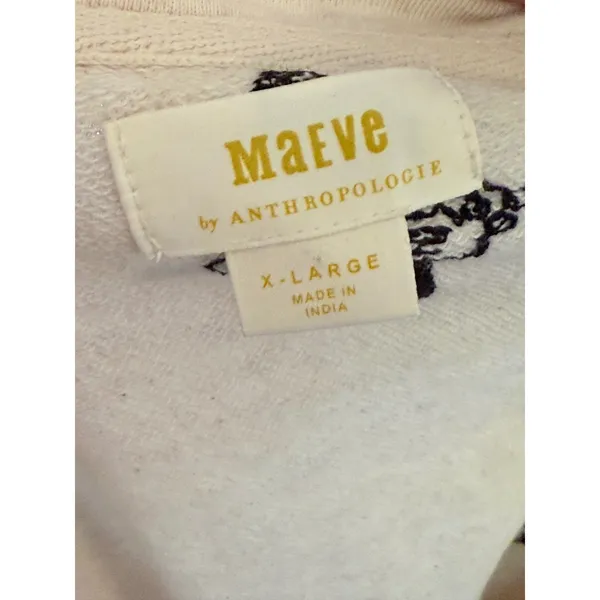 Maeve Anthropologie Embroidered Seashell Short Sleeve Sweatshirt XL Oatmeal - Image 2