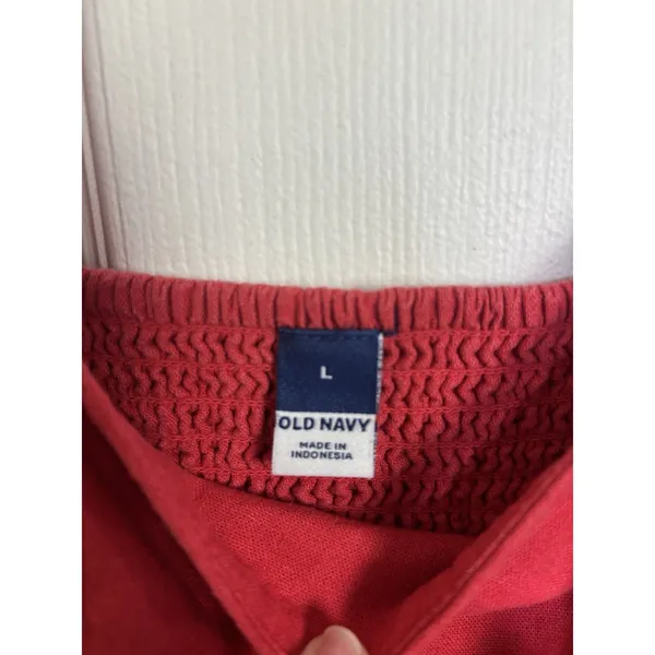 Old Navy Linen Blend Red Sleeveless Mini Dress Large Square Neck Smocked - Image 4