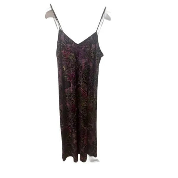 Natori Slip Dress Chemise Spaghetti Straps Purple Paisley Multicolor Midi Size L - Image 9