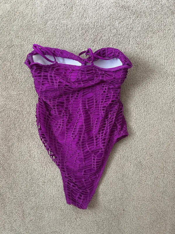 Matte Collection Fuchsia/Purple Cutout Overlay Swimsuit- Sz Lg- Nwot - Image 5