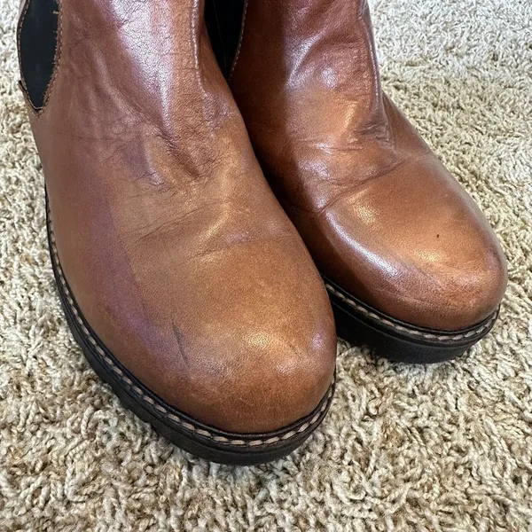 Anthropologie Stompy Chelsea Ankle Pull On Brown‎ Leather Boots Size 37/US6.5-7 - Image 5