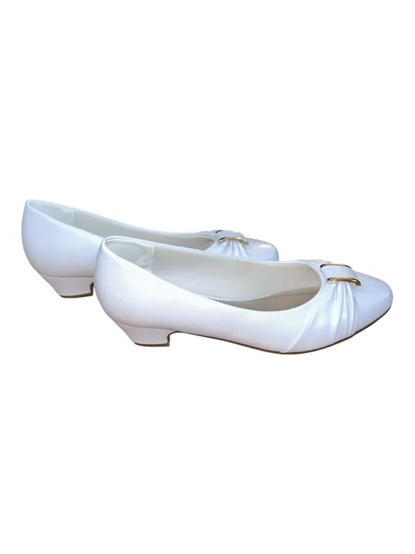 Air Flex Mae White Gold Dress Flats Low Heel Shoes 7W Wide NWT - Image 3