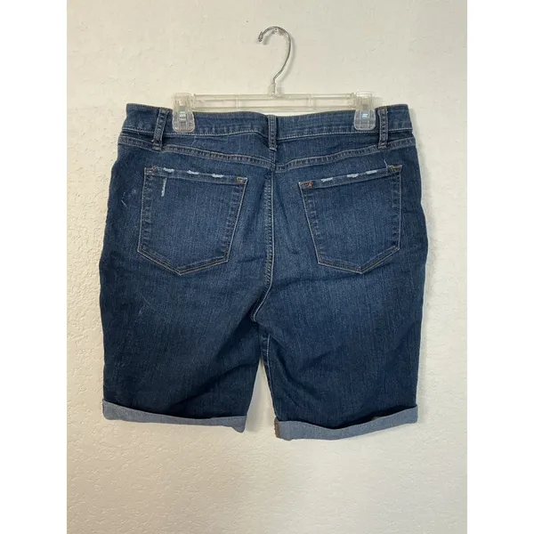 Apt. 9 Bermuda Shorts Size 14 Dark Wash Cuffed Distressed Denim - Image 2