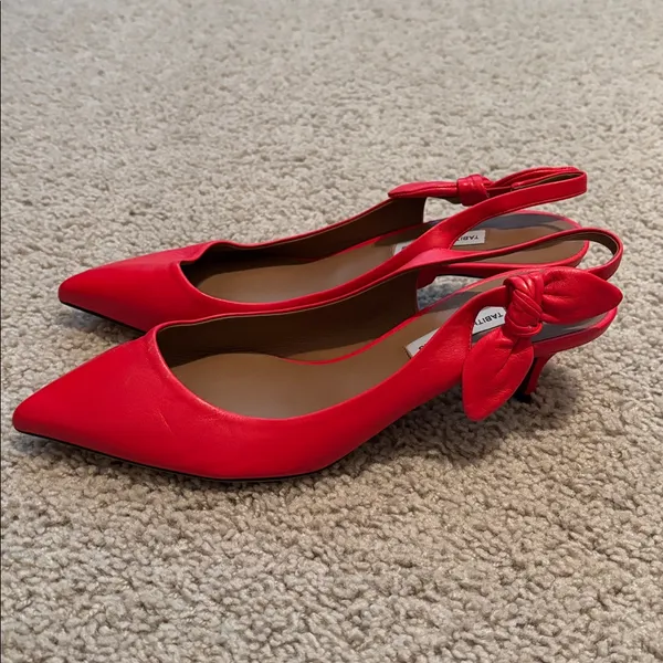 Tabitha Simmons Red Bow Accent Slingback Kitten Heel Size 9 - Image 5