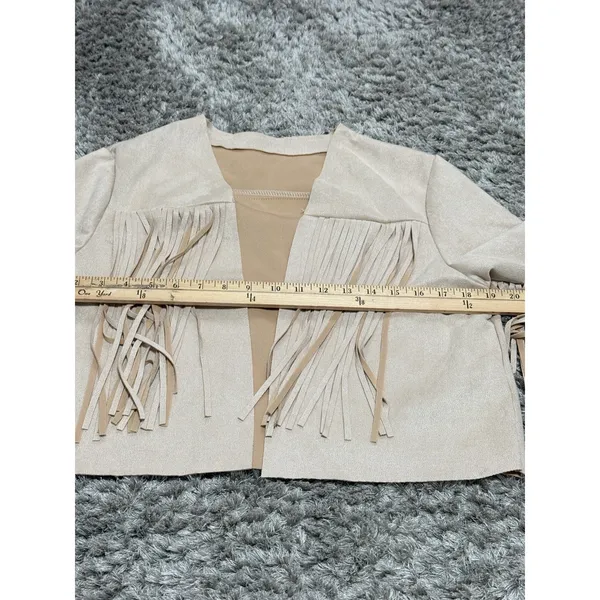 Women’s Boho Western Fringe Faux Suede Jacket Beige Festival Cowgirl Size L - Image 12