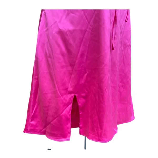 Hot Pink Satin Lace Slip Mini Dress NWT Size Small Ruched Spaghetti Strap Party - Image 10