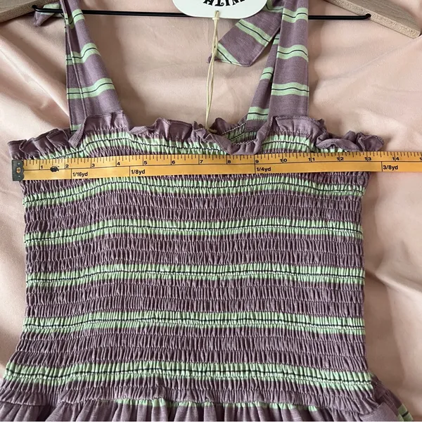 Toad & Co Gemina‎ Sleeveless Dress Faded Lilac 90s Stripe Smocked NWT Size M - Image 14