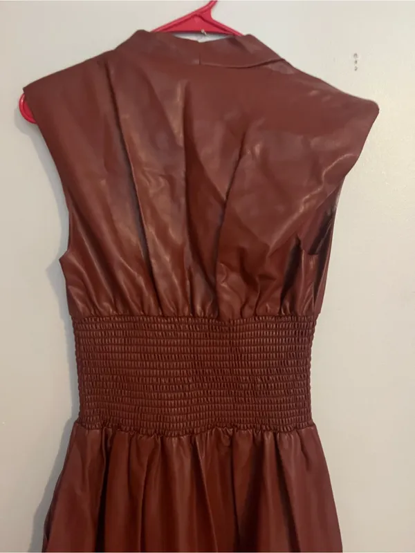Anthropologie Chocolate Brown Zip-Front Midi Dress-Skirt - Image 7