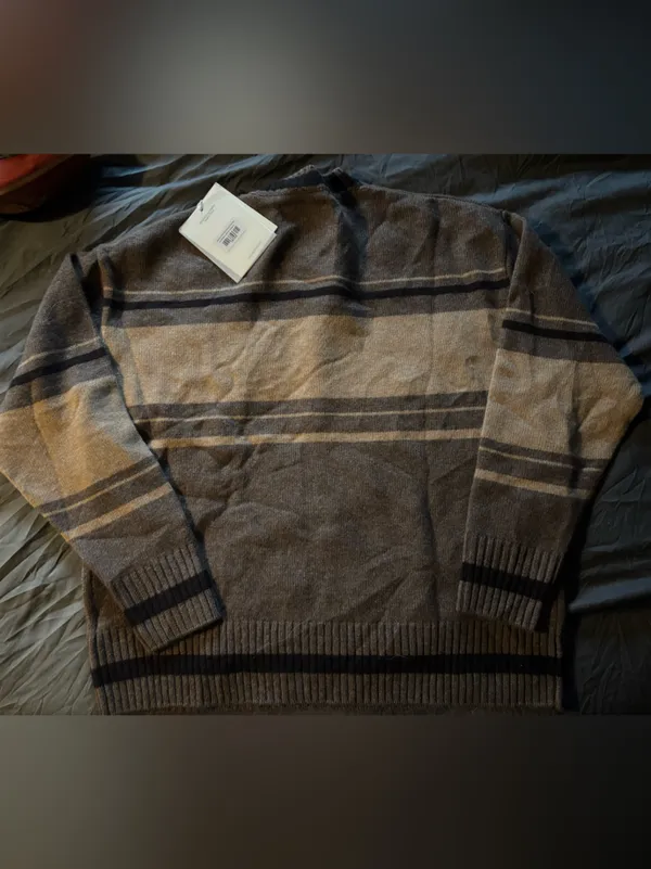 MADHAPPY Brown Striped Logo Crewneck Sweater - Image 5
