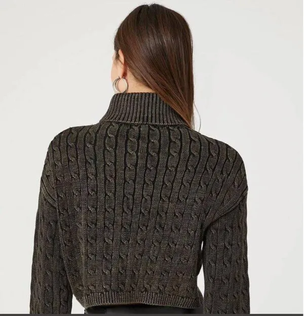 Emory Park Cable Knit Cropped Turtle Neck Sweater - Image 2
