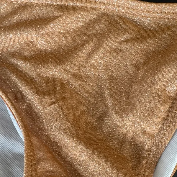 SHEIN Shimmery Peachy-Orange Tie Side Triangle Bikini - Image 2