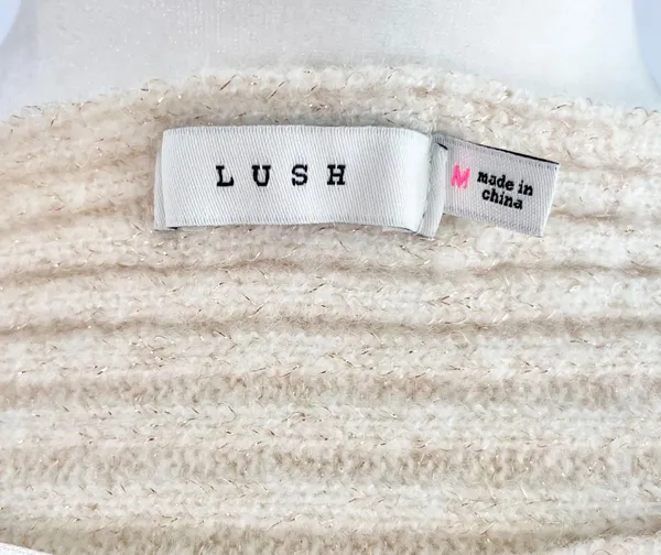 New Lush Lurex Ribbed Boat Neck Sweater Off The Shoulder Long Sleeve Cream Gold - Image 13
