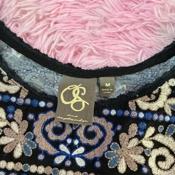 One September Embroidered‎ Tank Top Sleeveless Tiered Blue Floral Anthropologie - Image 4
