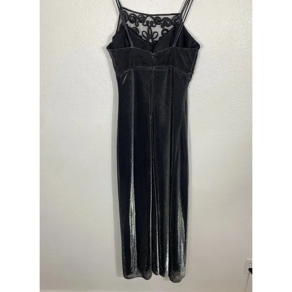 Dollar Black Embroidered Mesh Gown Scoop Neck Strappy Sleeveless Dress Medium - Image 8
