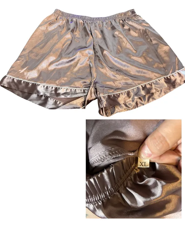 Three Piece Silky Pajama Set in Pink Brown Size XL - Image 4