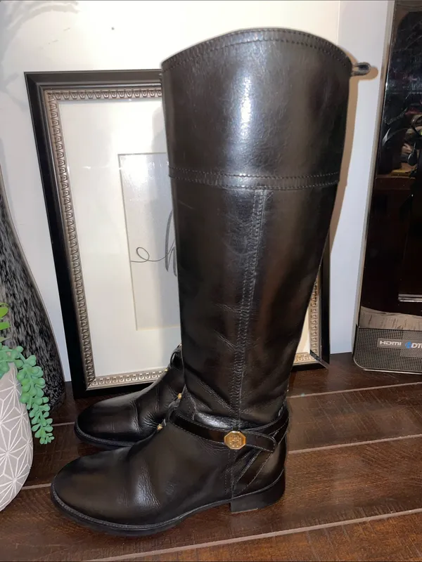 Tory Burch Brita Black Leather Tall Riding Boots Size 6M EUC - Image 7