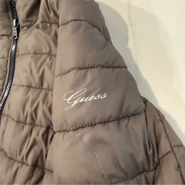 Guess Detachable Hoodie Puffer Jacket Women’s Size Large Taupe Outerwear Casual - Image 5