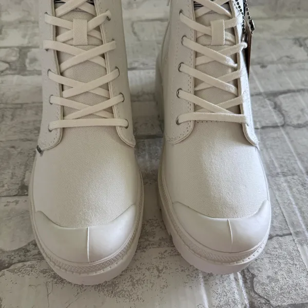 Palladium Pallabase Star White Twill Vegan High Block Heel Platform Lug Boot 8.5 - Image 2