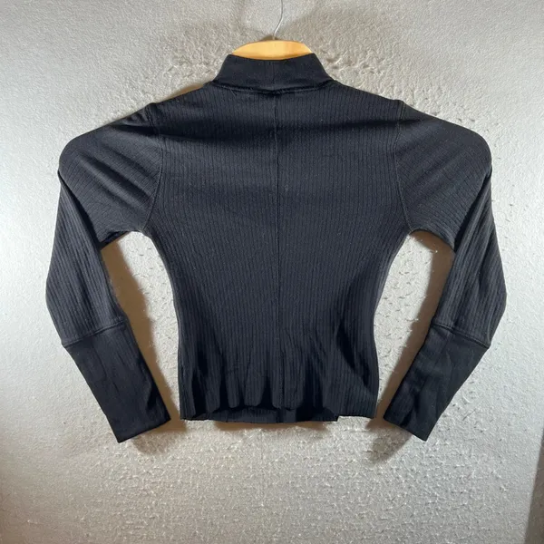 1298| Free People Intimately Ribbed Mock Neck Minimalist Slim Top Black Womens S - Image 2