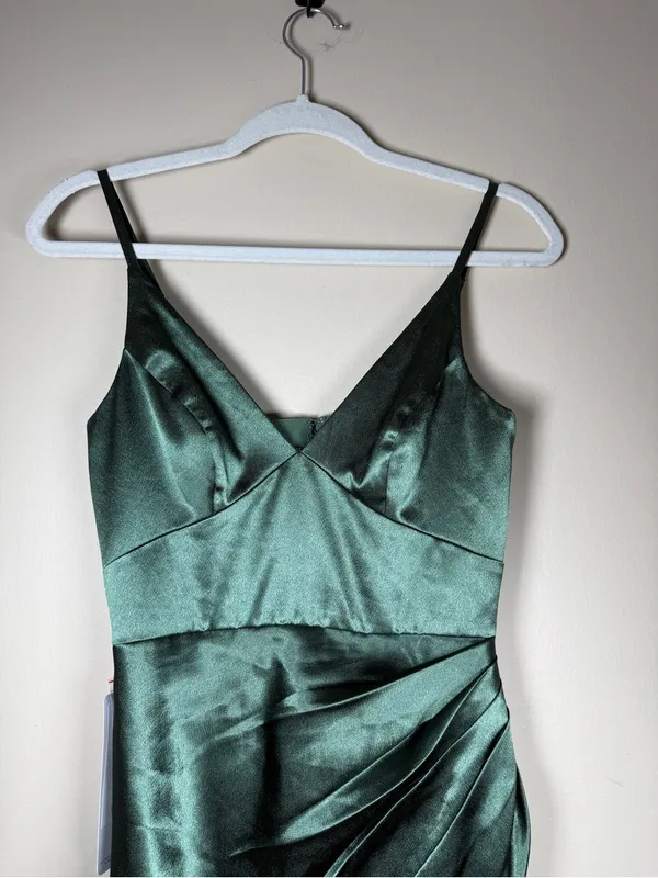 Azazie Shania Satin Bridesmaid Dress Sz 2 Eucalyptus - Image 9