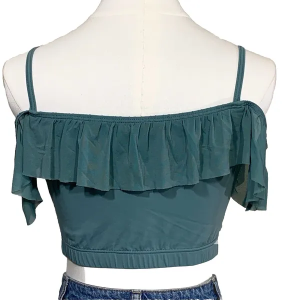 Balera Dance Crop Top Womens Small Teal Ruffle Mesh Cold‎ Shoulder Performance - Image 5