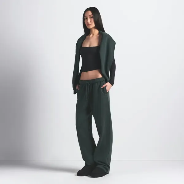 Skims Cotton Fleece Classic Straight Leg Pant in Spruce, Size Small - Image 4