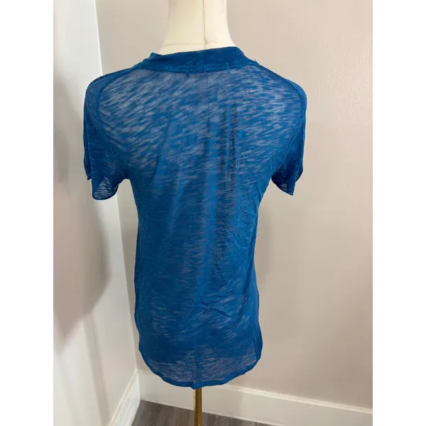 We The Free Free People Womens Blue Slub Knit Short Sleeve Crew Neck Tee Medium - Image 5