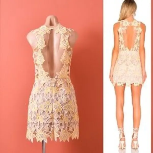 NBD Yellow Lace Mini Dress - Image 3