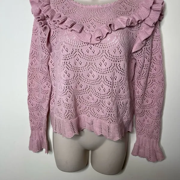 LOVESHACKFANCY Natalie Long Sleeve Pullover Sweater Pink Womens M - Image 8