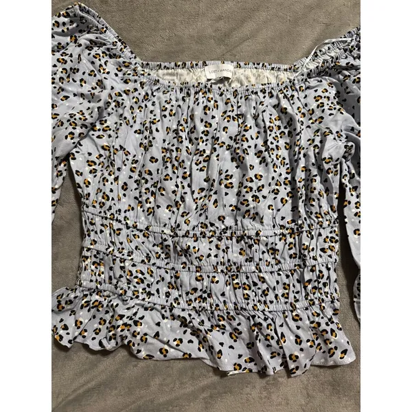 NWT Lost + Wander Blue Leopard Size‎ Medium Women Long Sleeve Square Neck Top - Image 5