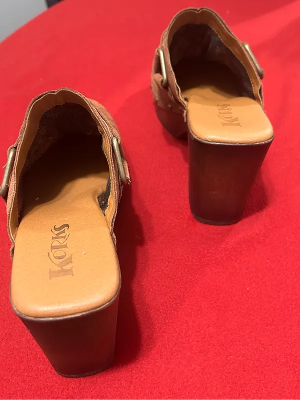 Mules by Korks Suede Tan Clog w/Buckle & Stud Trim - Image 3