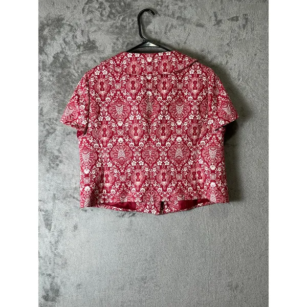 LOFT‎ Red White Floral Peter Pan Collar Cropped Jacket Blazer Women's 10 New - Image 3