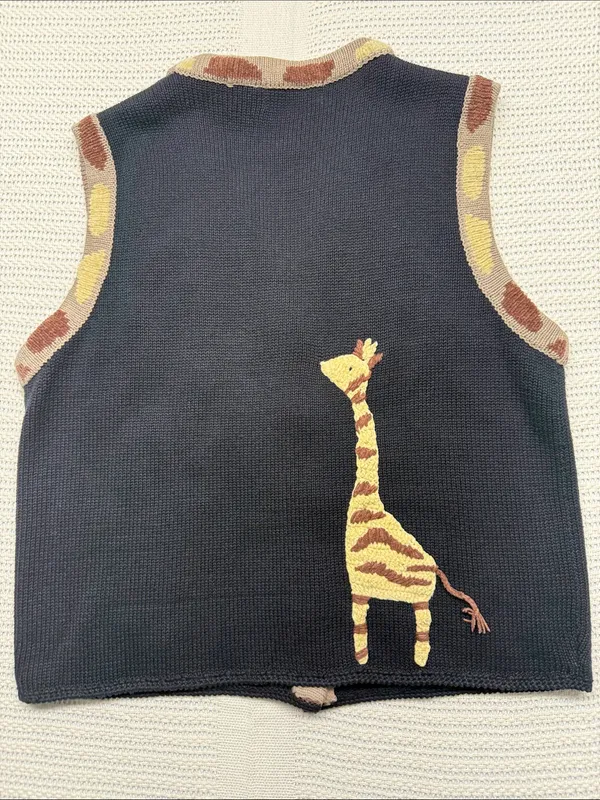 Vintage Bellepointe Black Knit Giraffe Button Vest Size M - Image 2