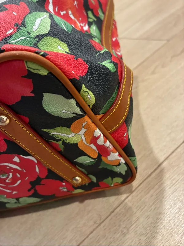 Dooney & Bourke Rose Garden Collection Black Red Leather Tote Bag - Image 11