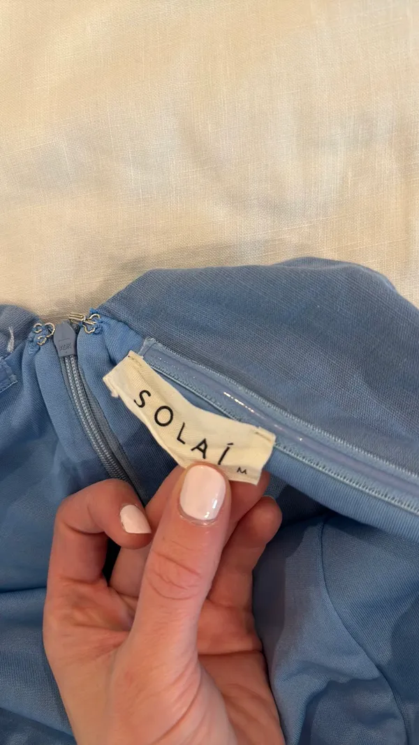 Solai Strapless Blue Linen Dress Size M - Image 3