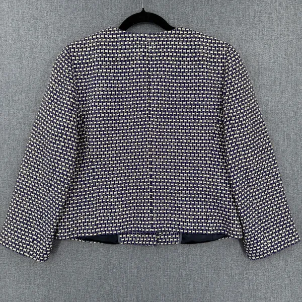 J.Crew Navy White Metallic Tweed Silk Blend Blazer Jacket Size 12 Preppy Twee - Image 4