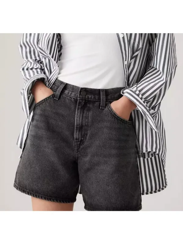 New Levi's Size 23 Premium High Rise Baggy Women's Shorts My Phone Black - Image 2