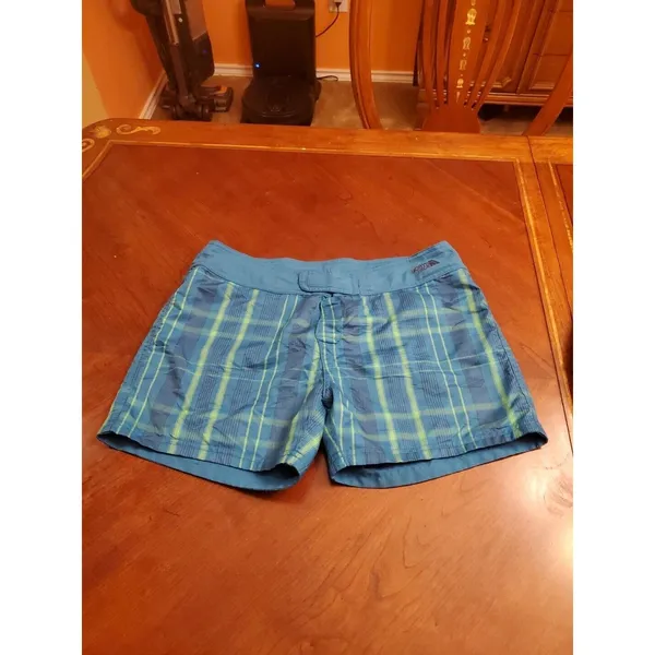 The North Face Shorts Women Size 6 Swim Board Shorts Blue/Green Plaid - Image 5