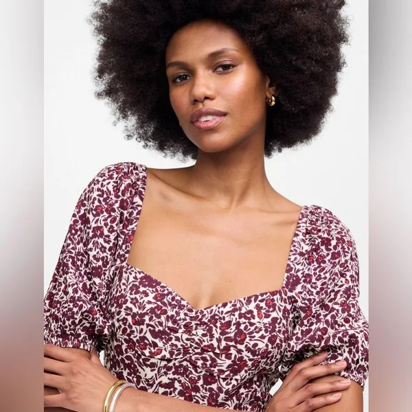 NWT Madewell Puff Sleeve Sweetheart Midi Dress in Floral 4 need left arm elastic - Image 5