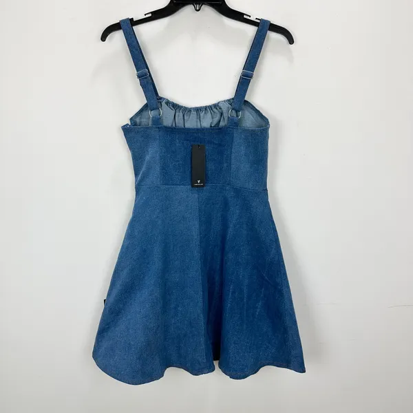 Lulus Considered Charisma Blue Chambray Bustier Mini Dress Cute A Line Large NWT - Image 7