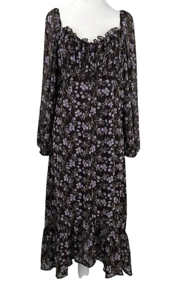 143 Story By Line Up Sz M Floral Maxi Brown Lavendor Front Slit Dress - Image 3