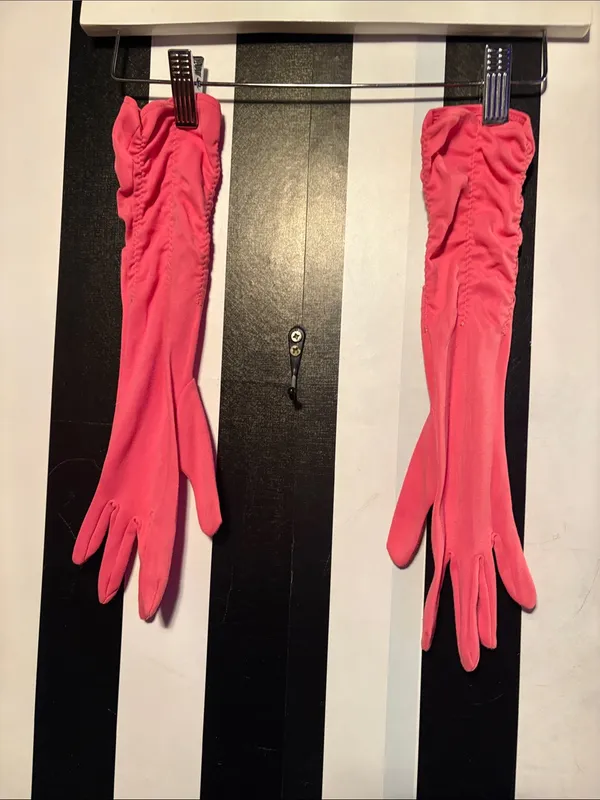 Vintage Pink Ruched Long Gloves Retro Formal Wear Fancy Dress - Image 2