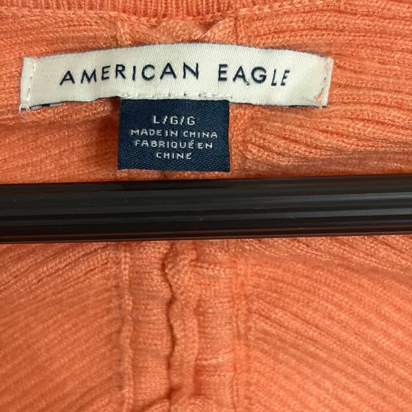 American Eagle Womens Ribbed‎ Long Sleeve Cutout Crop Top Coral Orange Large - Image 3