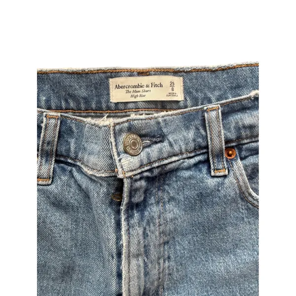 Abercrombie & Fitch The Mom Short High Rise Distressed Denim Blue Casual - Image 3